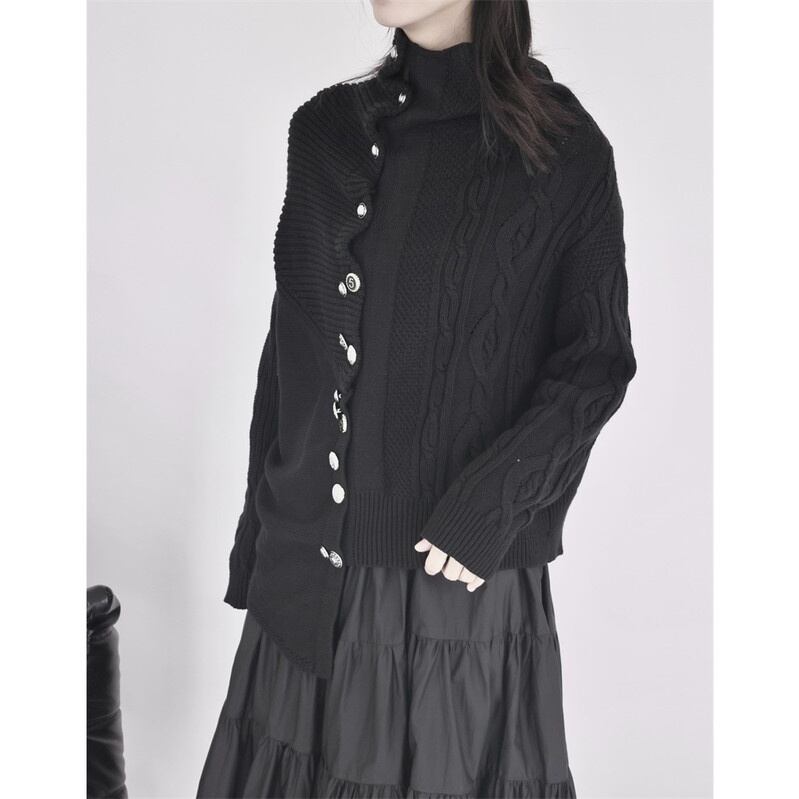 Asymmetry Off-Turtle Knit Jacket【TR3268】