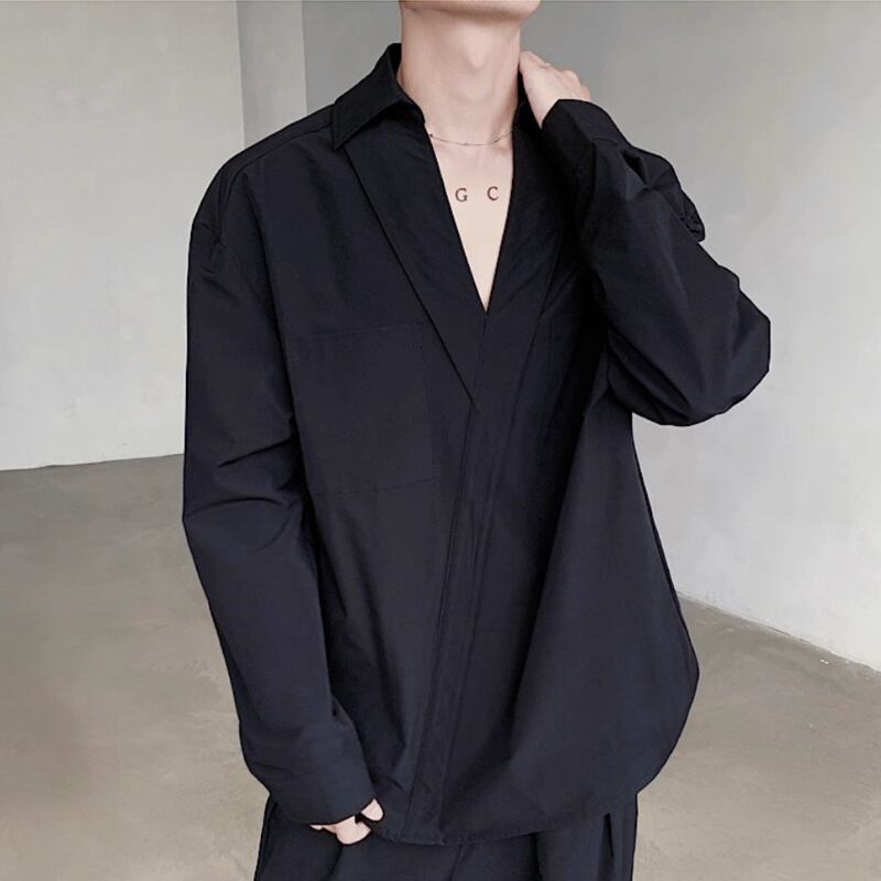 Deep V Pocket Collared Shirt【TR3359】
