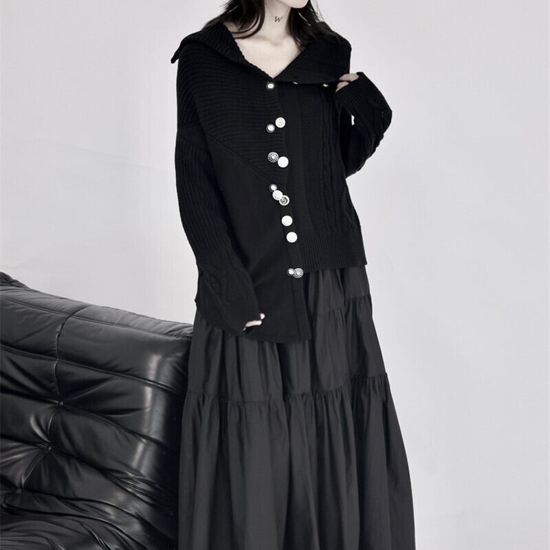 Asymmetry Off-Turtle Knit Jacket【TR3268】