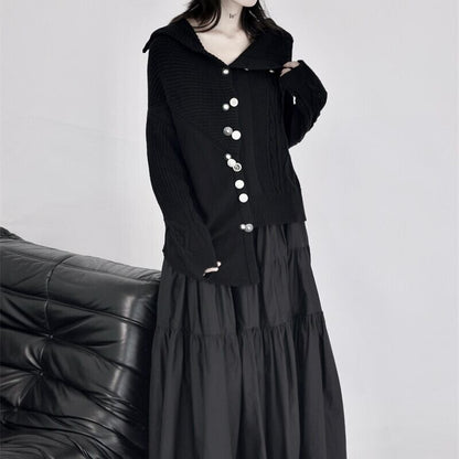 Asymmetry Off-Turtle Knit Jacket【TR3268】