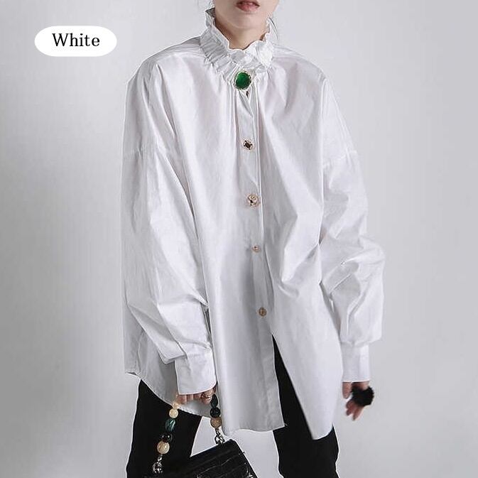 〈Unisex〉Decorative Stand Collar Blouse Shirt【TR1231】