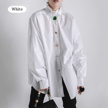 〈Unisex〉Decorative Stand Collar Blouse Shirt【TR1231】