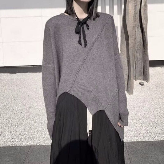 Knit Asymemtry T-Shirt【TR3266】