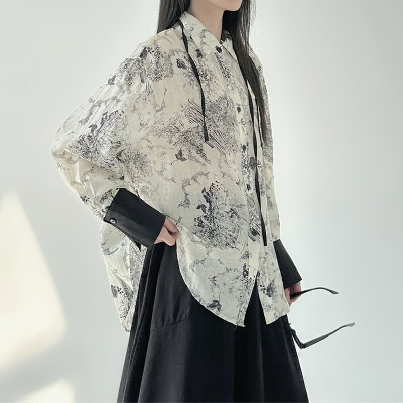 Water-Color Flower Collared Shirt【TR3121】