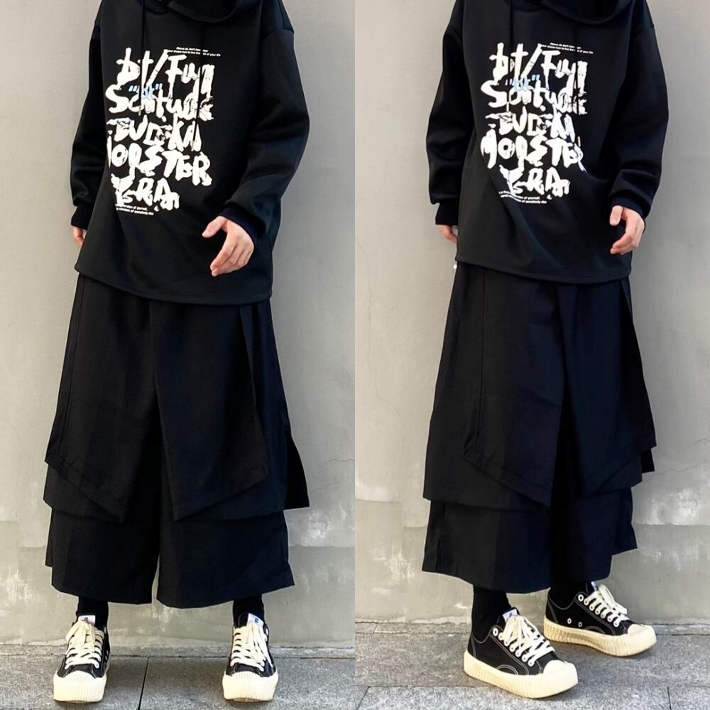 Layered-look Cropped Wide Pants【TR3286】