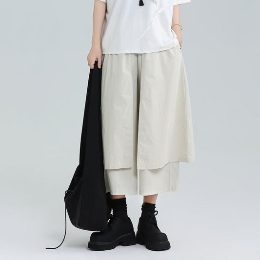 Wide Cropped Layered Pants【TR3221】