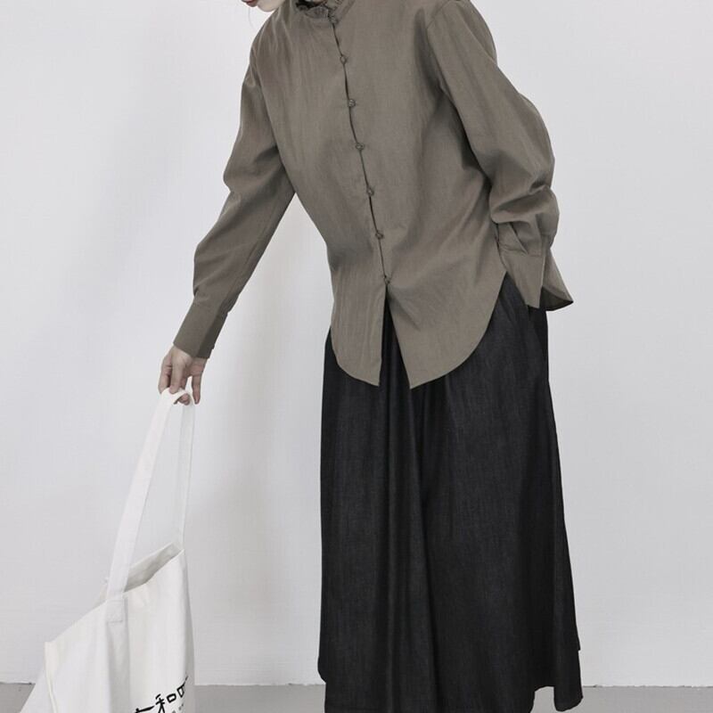 Stand-Collar Pleats Collared Shirt【TR3118】