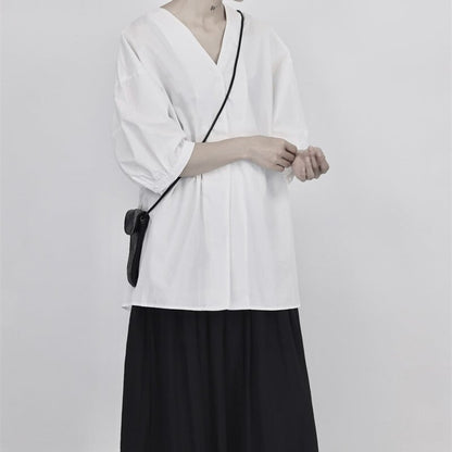 V-Neck Oversize Collared Shirt【TR3110】