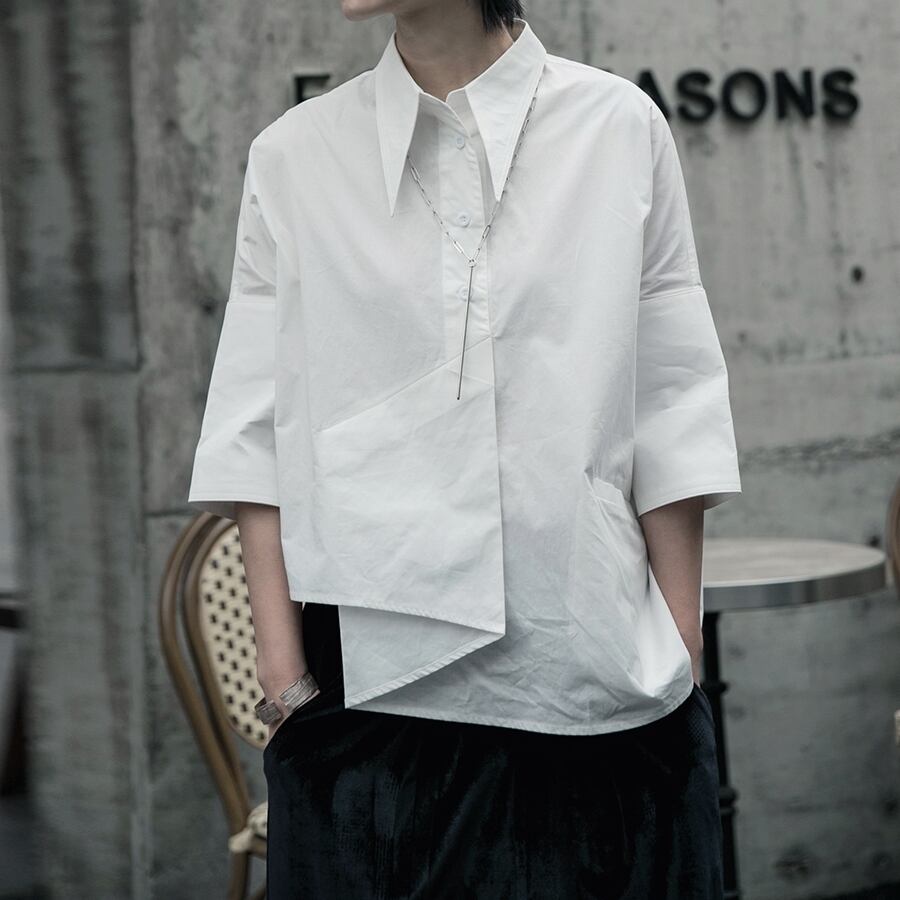 〈Unisex〉Wrap Nichi Irregular Shirt【TR1422】