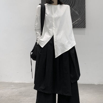 Asymmetry Slit Band-Collar T-Shirt【TR3139】