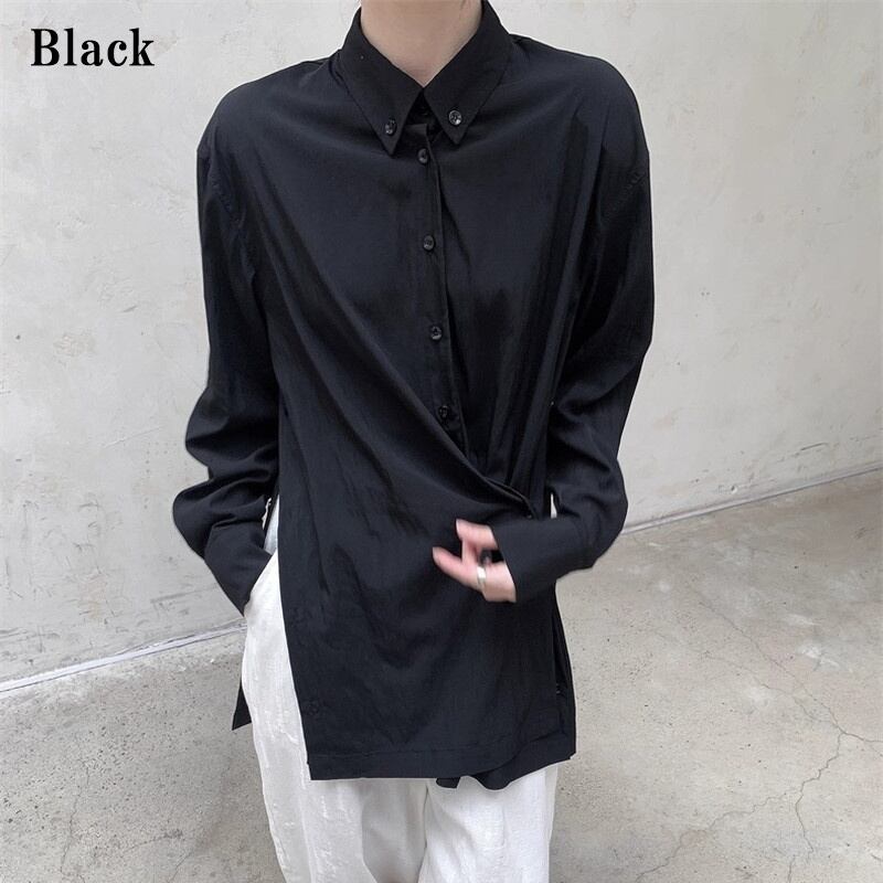Side-Button Drape Collared Shirt【TR3124】