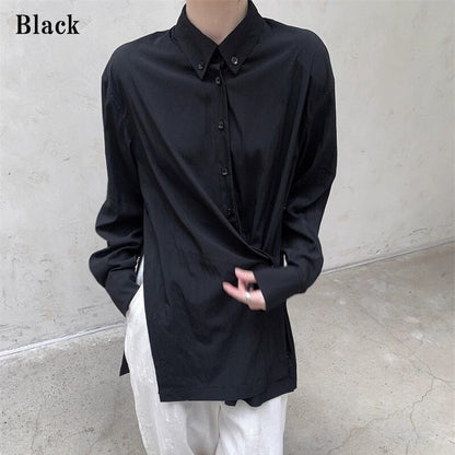 Side-Button Drape Collared Shirt【TR3124】
