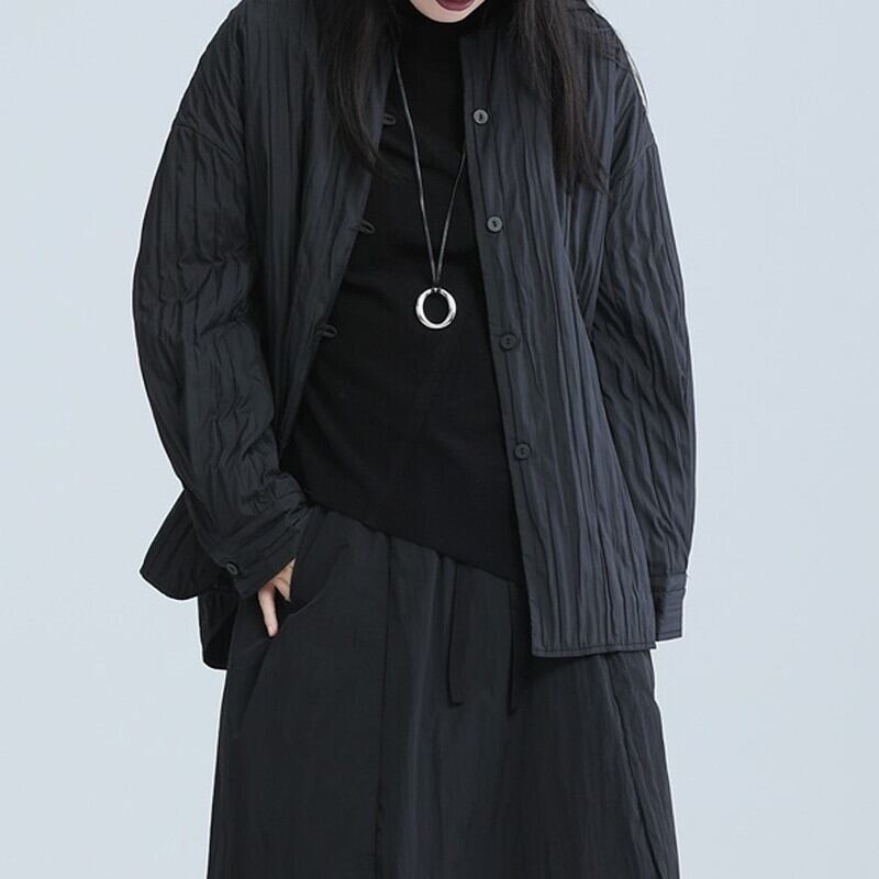 Pleats No-Collar Collared Shirt【TR3113】