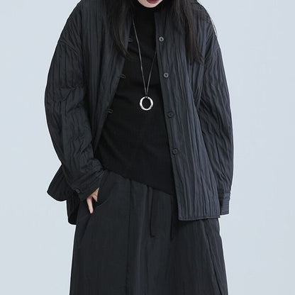 Pleats No-Collar Collared Shirt【TR3113】
