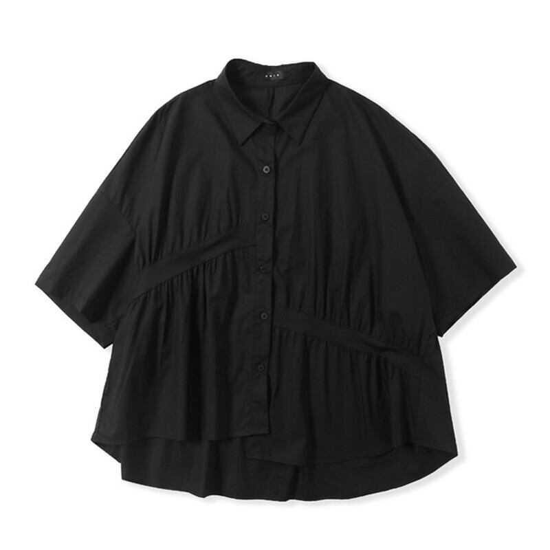 Asymmetry Gather Collared Shirt【TR3111】