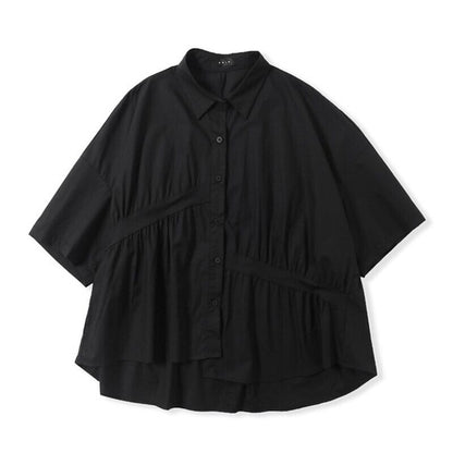 Asymmetry Gather Collared Shirt【TR3111】