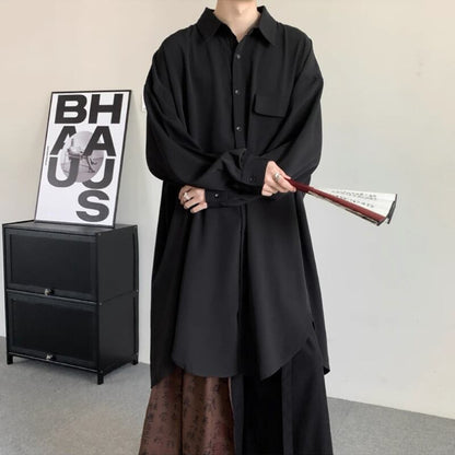 Flowy Long Collared Shirt【TR3372】