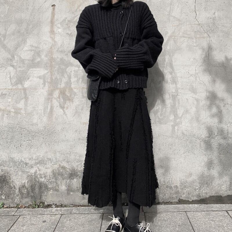 Asymmetry Knit Frill Skirt【TR3160】