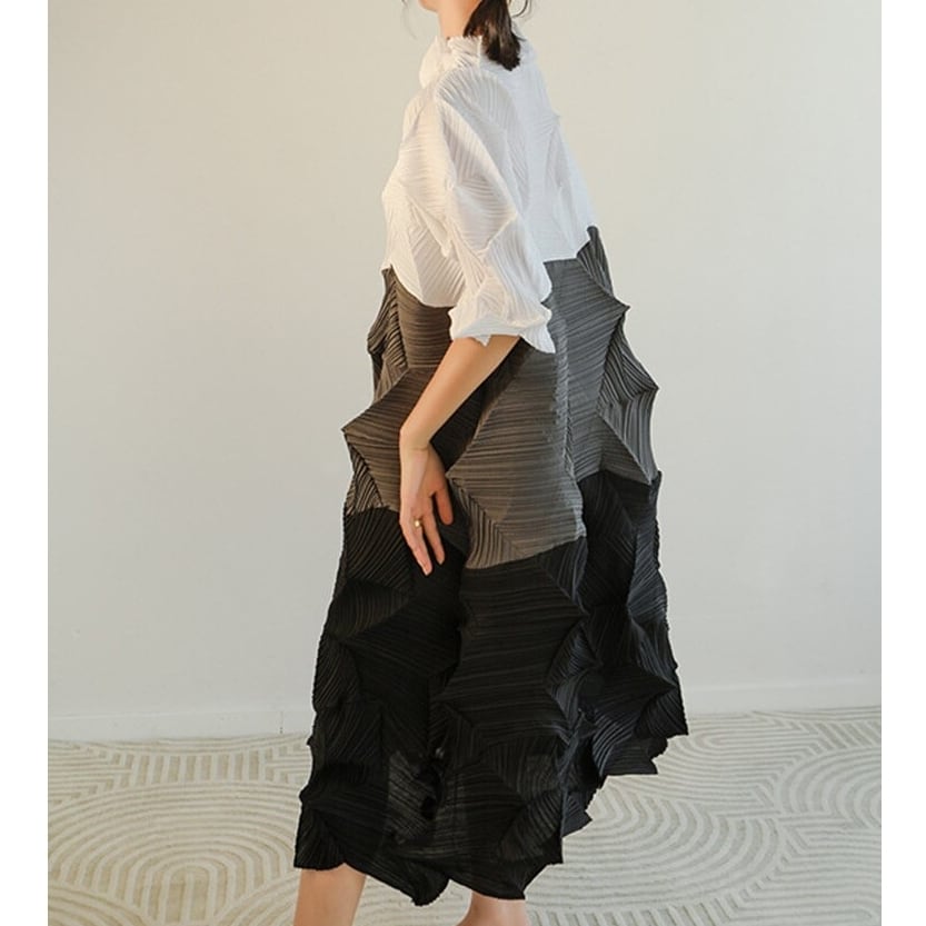 Pleats A-line Patchwork One-piece【TR3054】
