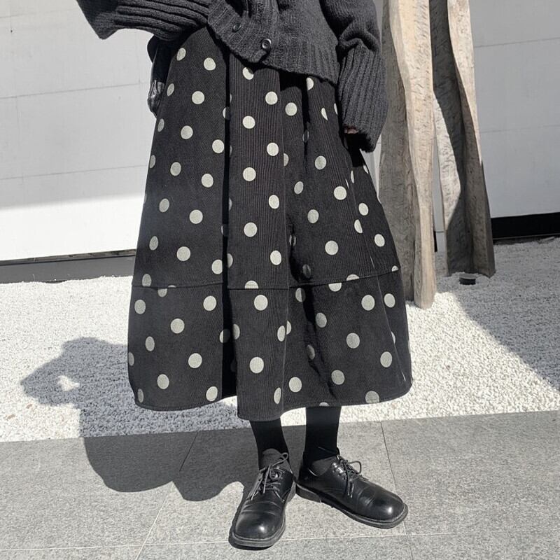 Corduroy Dot Balloon Skirt【TR3167】