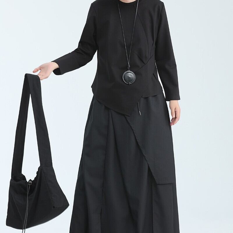 Asymmetry Side-Pleats T-Shirt【TR3148】