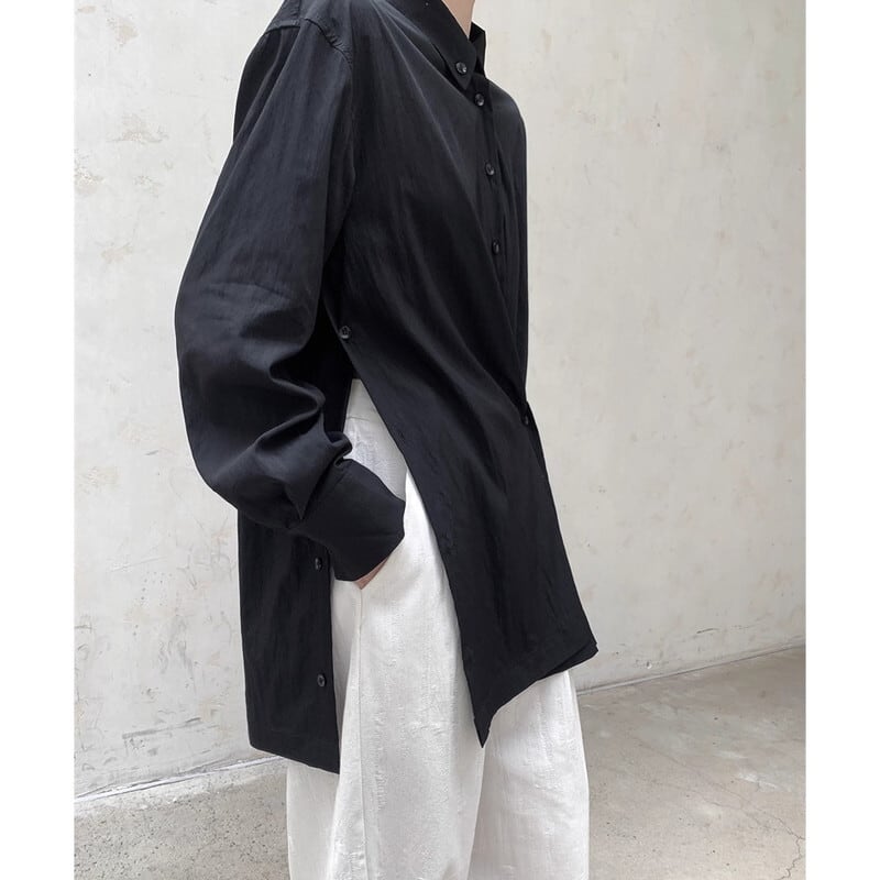 Side-Button Drape Collared Shirt【TR3124】