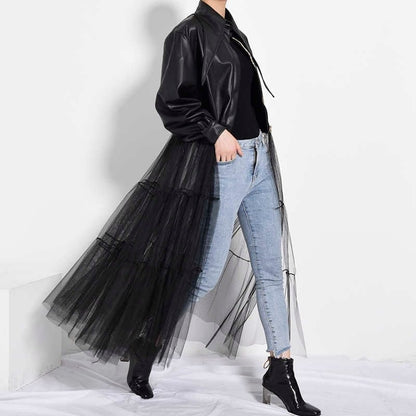 Synthetic Leather Mesh Jacket【TR1199】