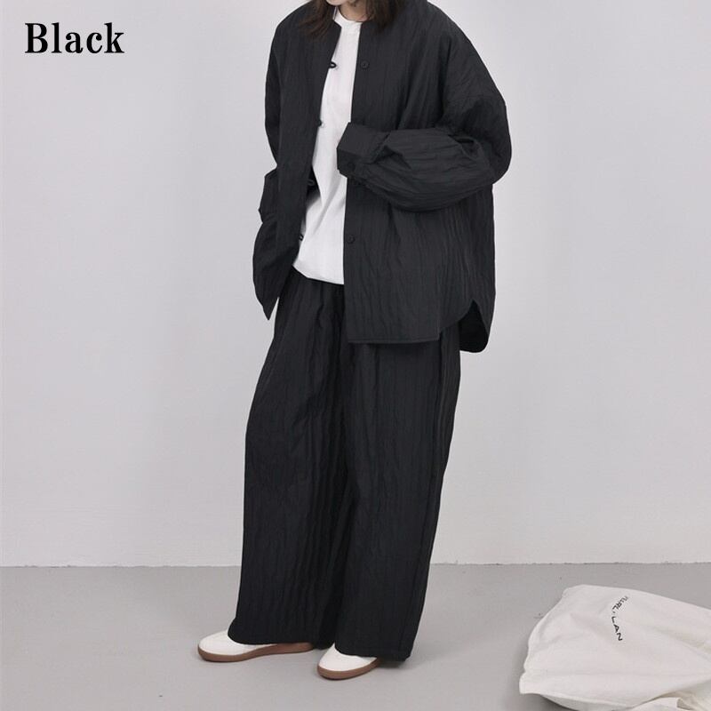 Pleats No-Collar Collared Shirt【TR3120】