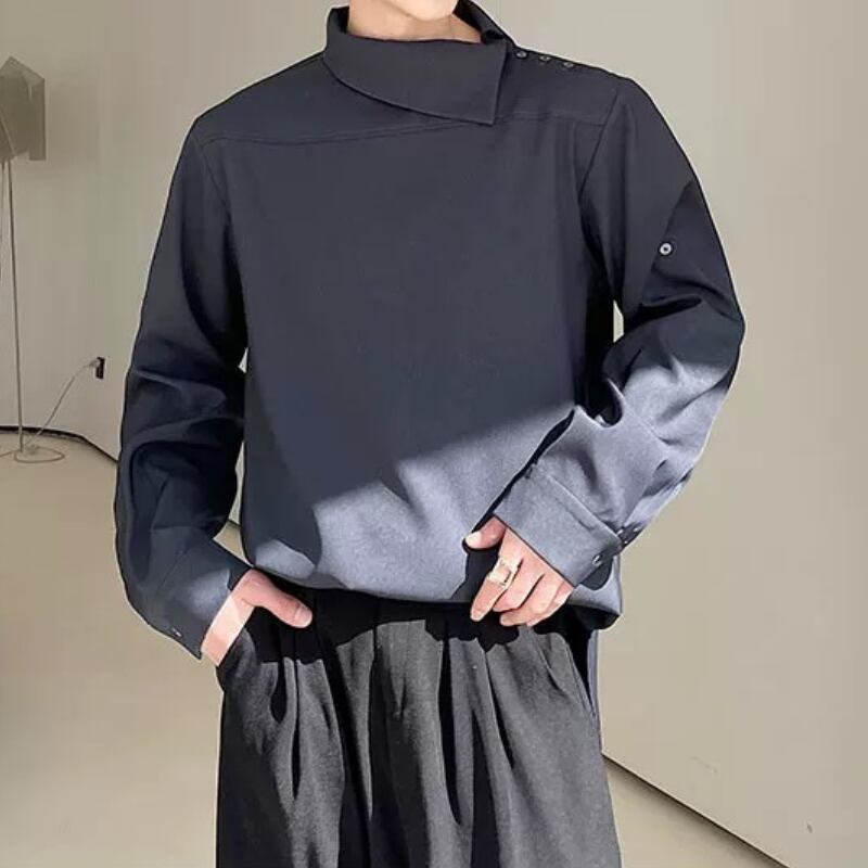 Asymmetric Button Collar T-shirt【TR3353】