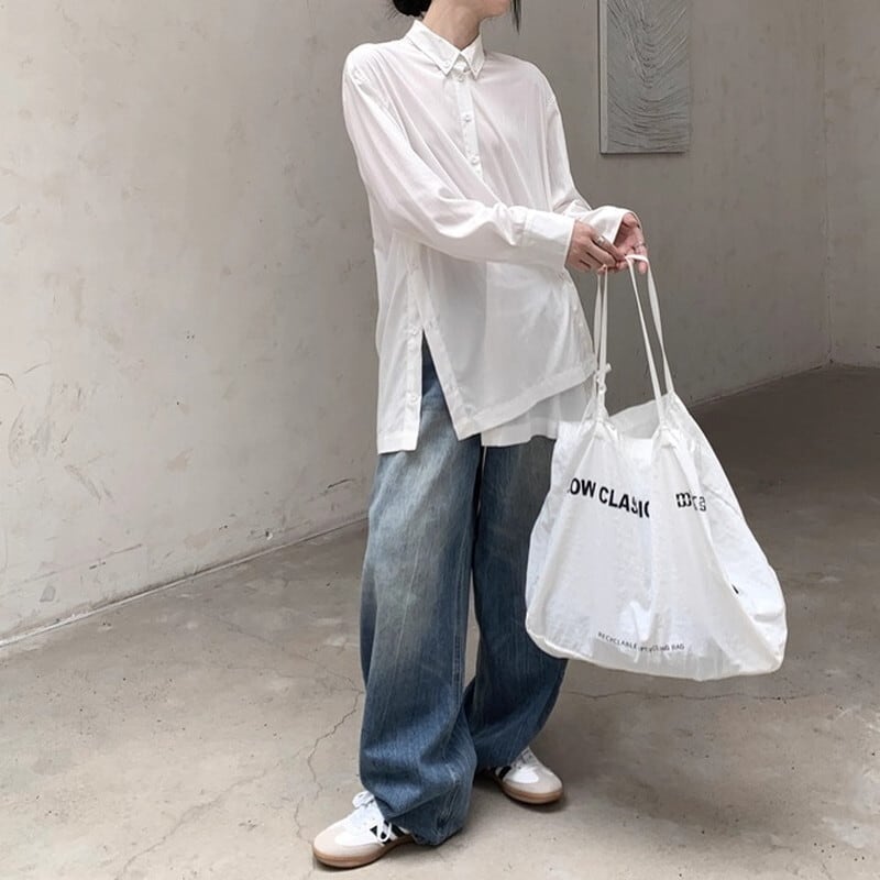 Side-Button Drape Collared Shirt【TR3124】