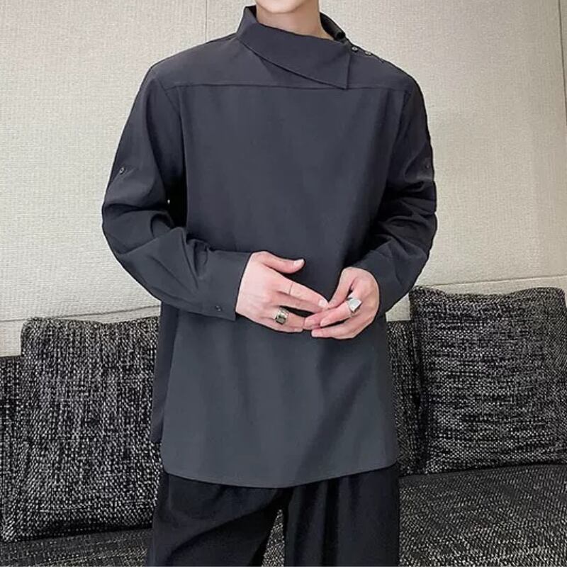 Asymmetric Button Collar T-shirt【TR3353】