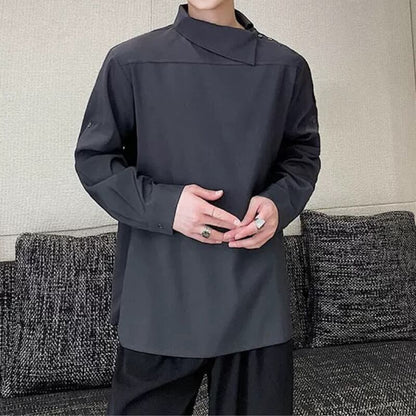 Asymmetric Button Collar T-shirt【TR3353】