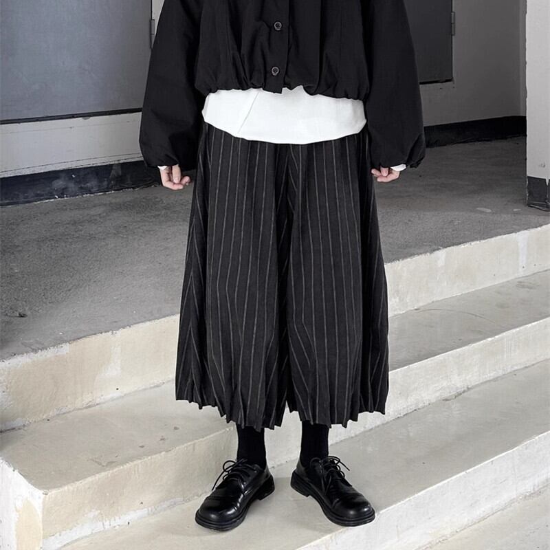 Stripe Cropped Hem-Pleats Pants【TR3222】