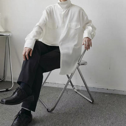 Structured High-Neck Collared Shirt【TR3375】