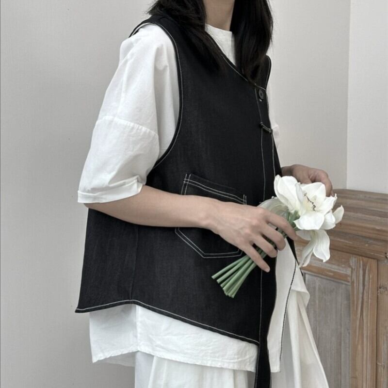 Asymmetry Stitch Vest【TR3238】