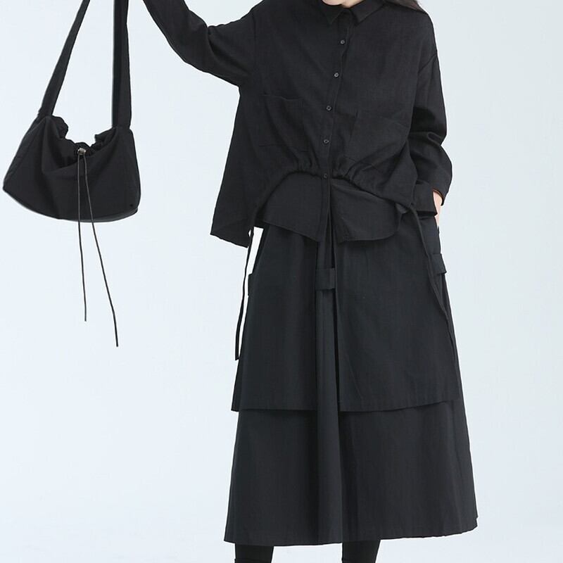 Drawstring Unique Collared Shirt【TR3127】