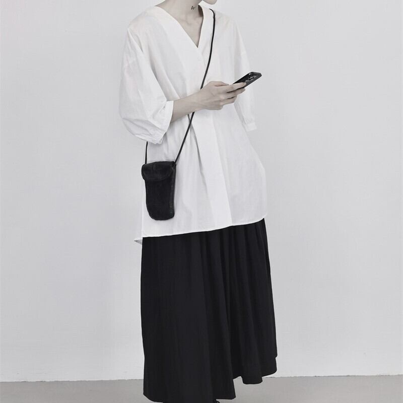 V-Neck Oversize Collared Shirt【TR3110】