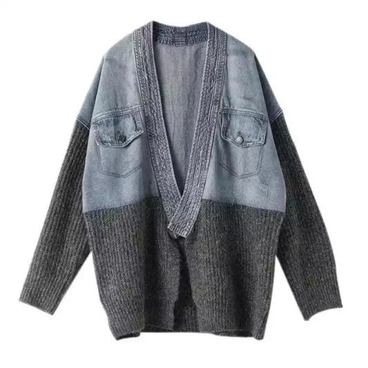 Patchwork Denim Sweater Jacket【TR3022】