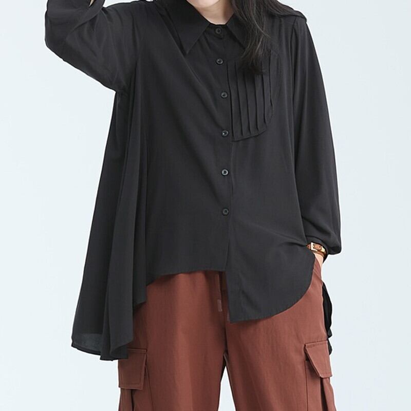 Asymemtry Pleats Collared Shirt【TR3136】