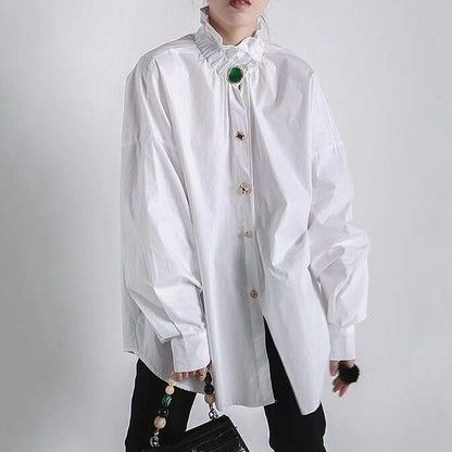 〈Unisex〉Decorative Stand Collar Blouse Shirt【TR1231】