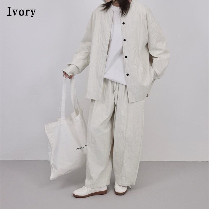 Pleats No-Collar Collared Shirt【TR3120】
