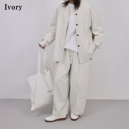 Pleats No-Collar Collared Shirt【TR3120】