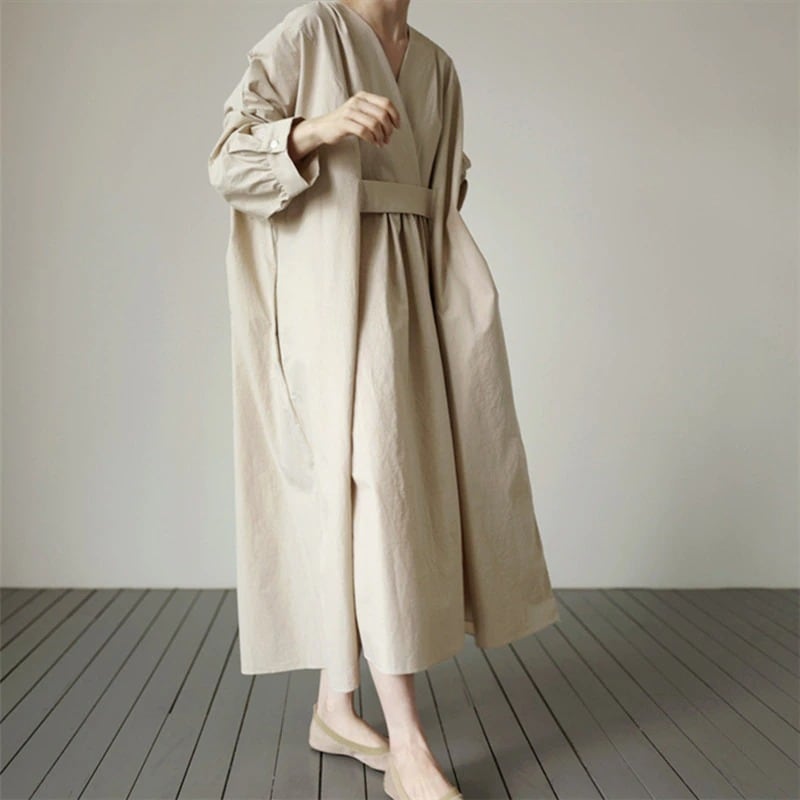 Long Sleeve V-Neck Dress【TR2884】