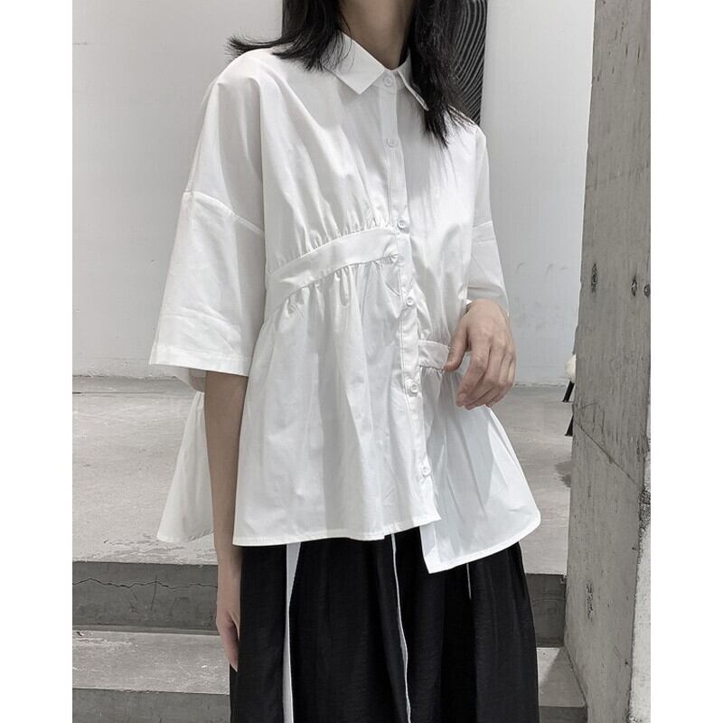 Asymmetry Gather Collared Shirt【TR3111】