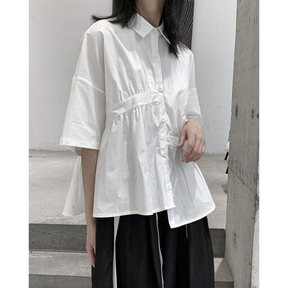 Asymmetry Gather Collared Shirt【TR3111】