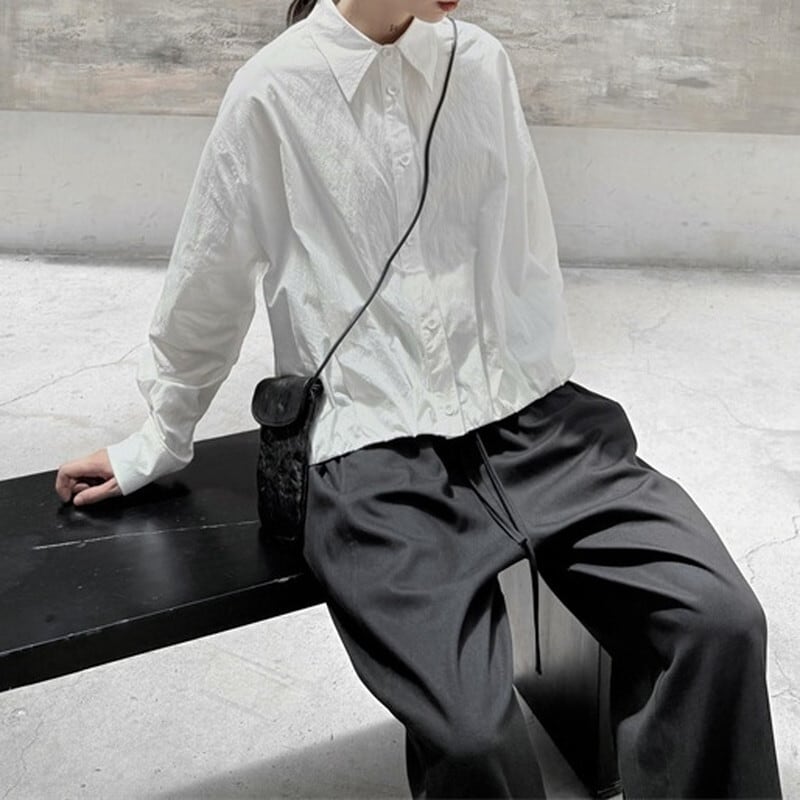 Crumply Simple Collared Shirt【TR3129】
