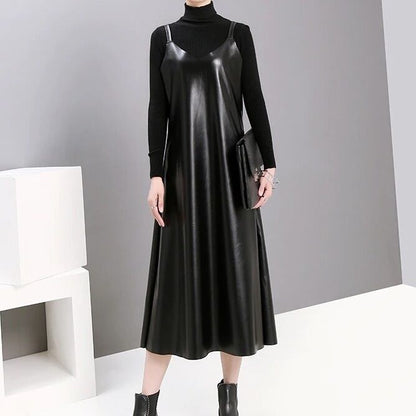 Pu Strap Leather All-in-One Dress【TR1210】
