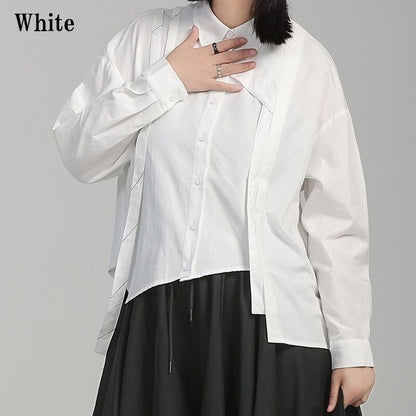 Patchwork Ribbon Collared Shirt【TR3130】