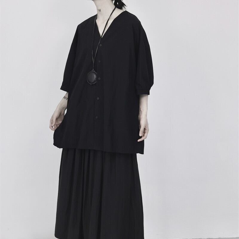 V-Neck Oversize Collared Shirt【TR3110】