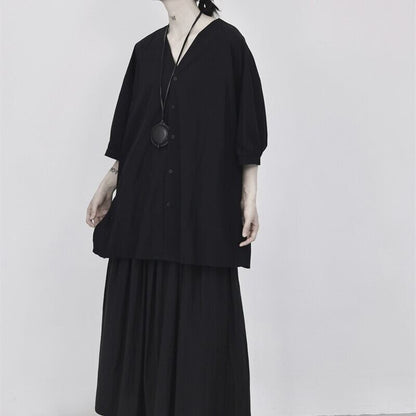 V-Neck Oversize Collared Shirt【TR3110】